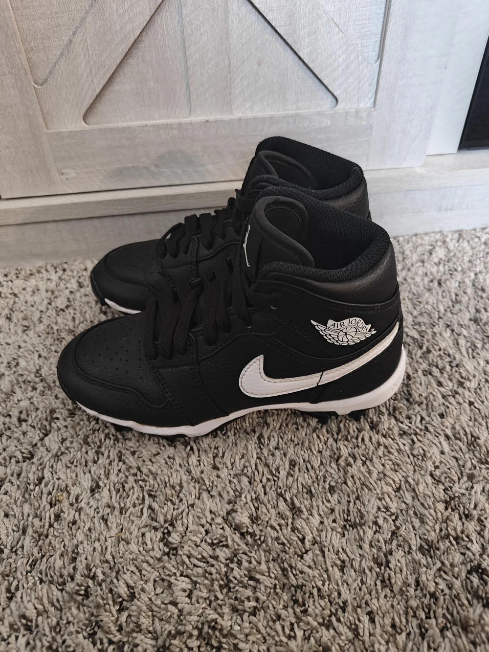 Jordan 1 Mid Toddler Cleats in a Black and White Colorway 13c